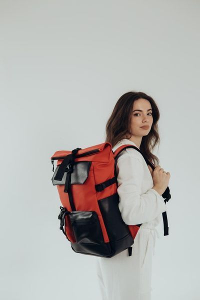 Женский рюкзак Rolltop для ноутбука, роллтоп из экокожи красный цвет 2250486982 фото