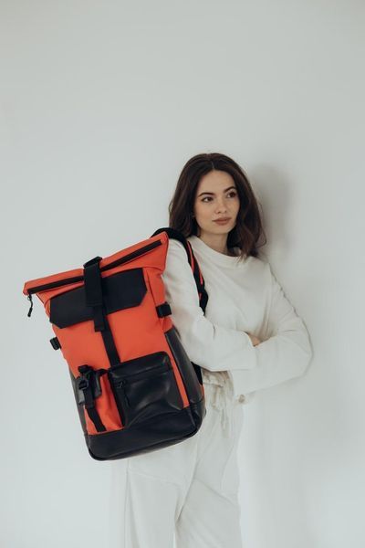 Женский рюкзак Rolltop для ноутбука, роллтоп из экокожи красный цвет 2250486982 фото