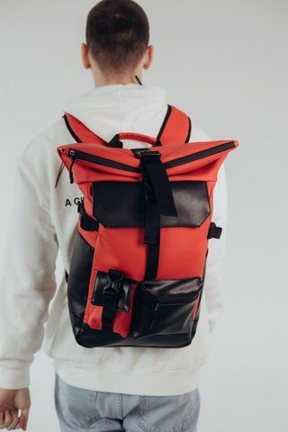 Чоловічий рюкзак Rolltop для ноутбука, ролтоп з екошкіри червоний колір 2250498833 фото