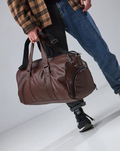 Спортивная дорожная сумка с карманом для обуви 35L Brown на 2 отделения зернистая 1767956838 фото
