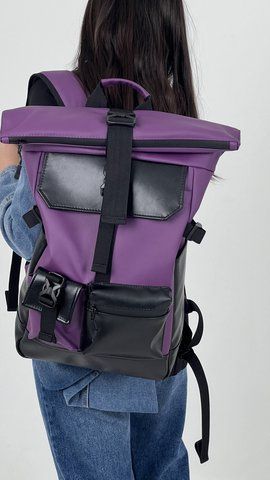 Жіночий рюкзак ролтоп для ноутбука Rolltop для подорожей фіолетового кольору з екошкіри 2107660444 фото