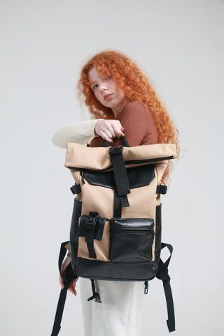 Рюкзак Rolltop бежевый из экокожи 2469129496 фото