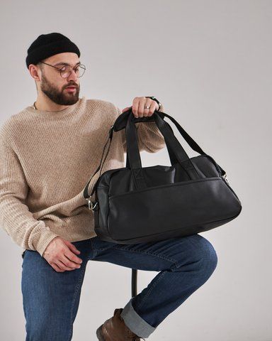 Сумка через плече повсякденна чорна екошкіра універсальна модель 24L Black на 2 відділення 1523046284 фото