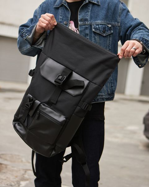 Стильний та практичний рюкзак ролтоп для ноутбука Rolltop для подорожей чорного кольору 1880329584 фото