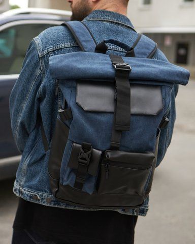 Стильний та практичний рюкзак роллтоп для ноутбука Rolltop для подорожей комбінований, синього кольору 1881327596 фото